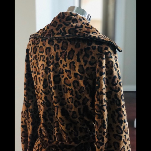 Betsey Johnson Leopard Print Faux Fur trench coat Sz m - Picture 8 of 16